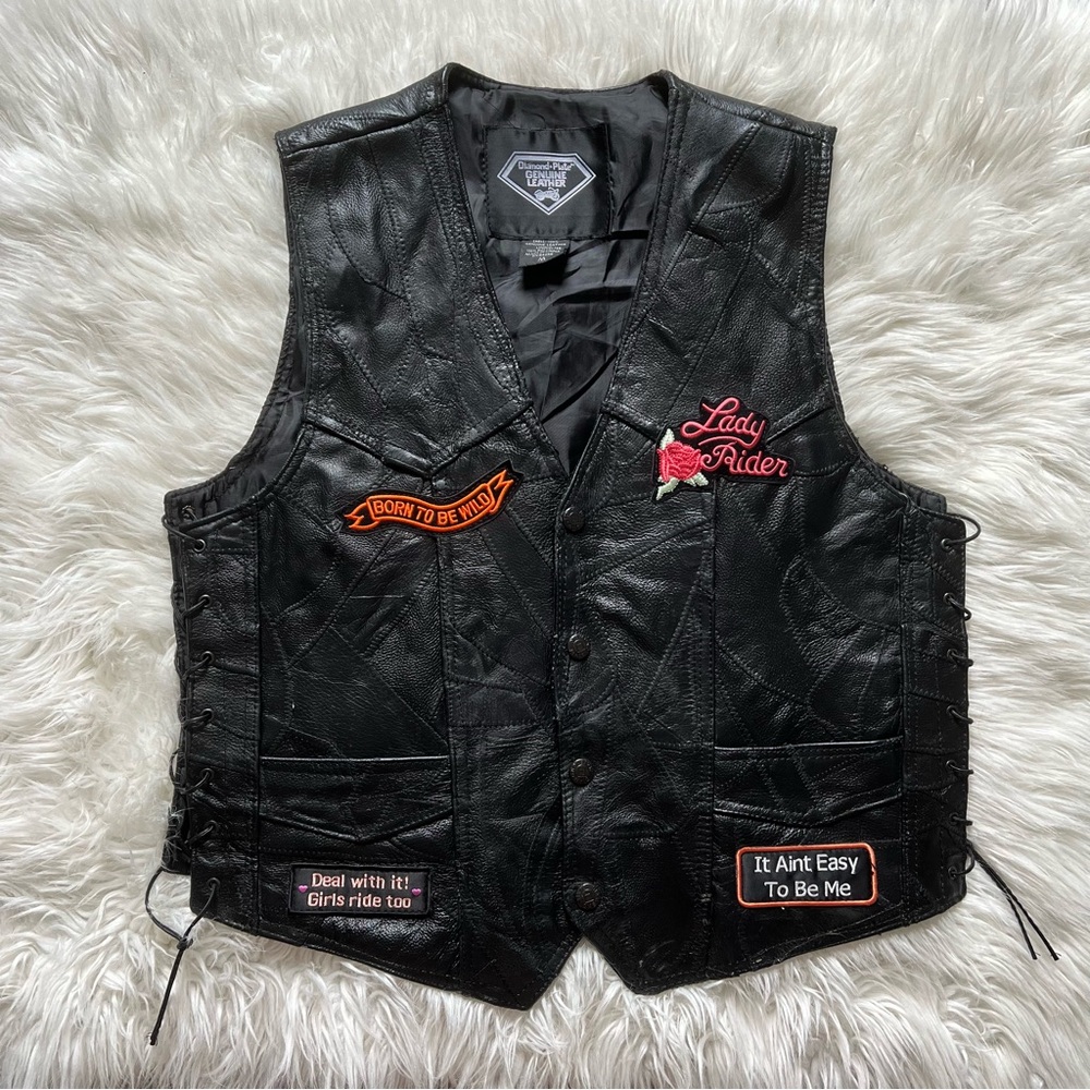 🌿SOLD🌿 Diamond Plate Rock Design Genuine Leather Vest Motorcycle Jacket 🏍️ - Picture 9 of 9